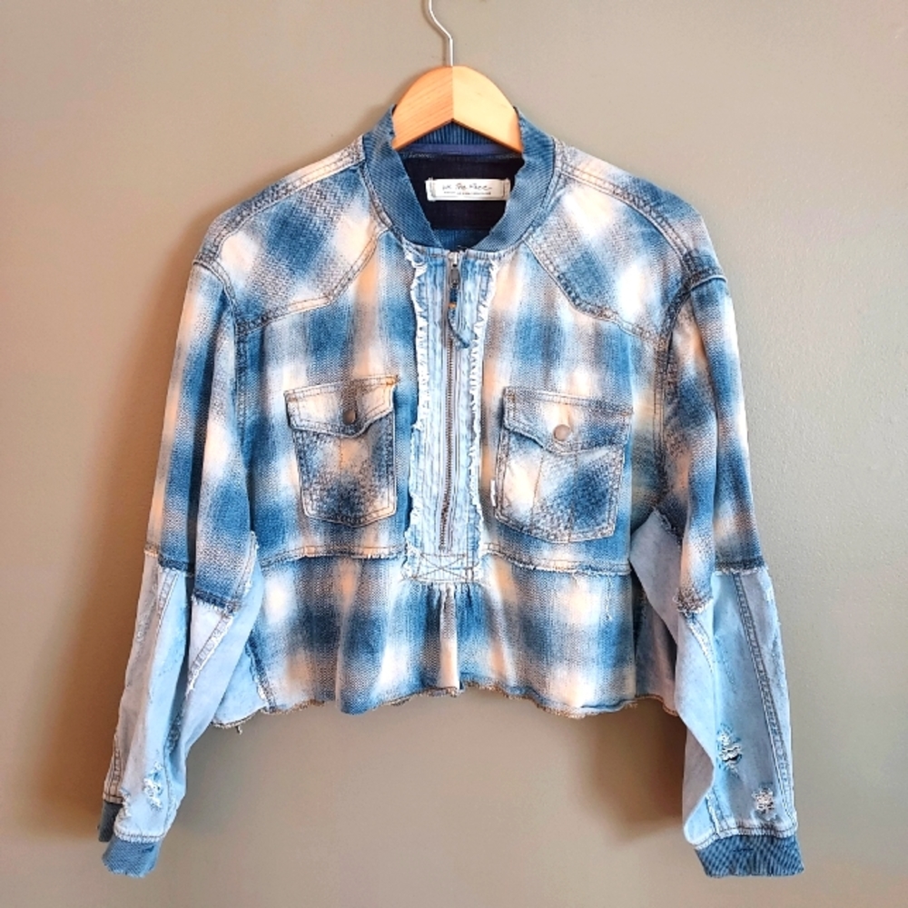 We The Free Blue and White Plaid Jacket